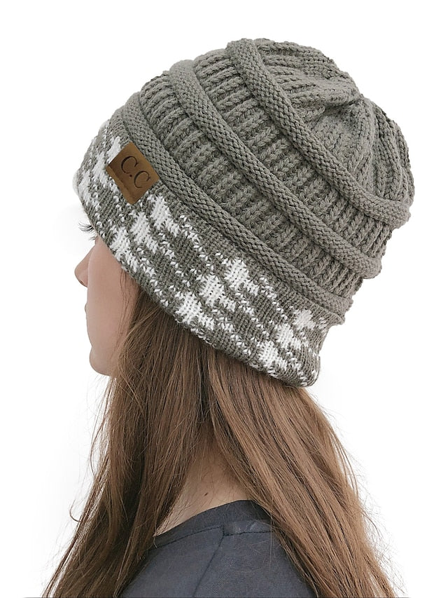 Women's Hat Beanie / Slouchy Black Wine Light Gray Outdoor Home Street Knitted Houndstooth Portable Windproof Comfort - LuckyFash™