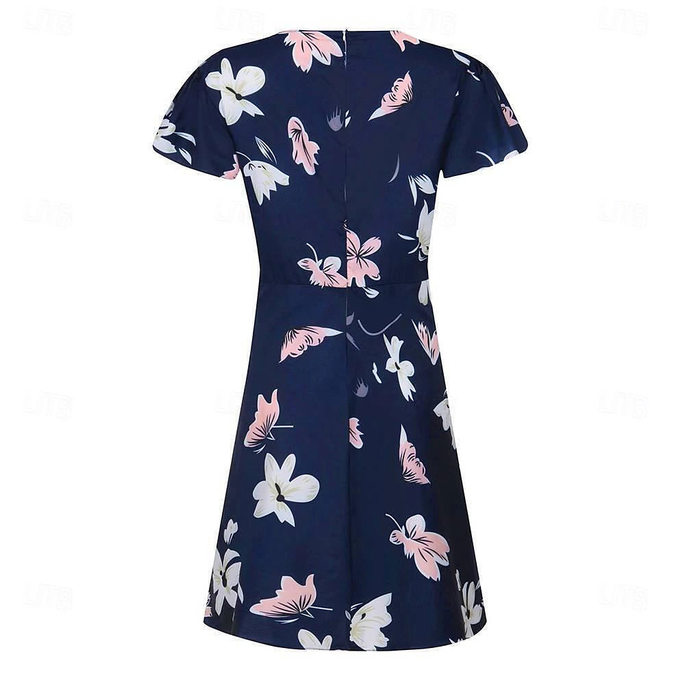 Women's V Neck Flutter Sleeve Midi Dress Short Sleeve Summer Spring