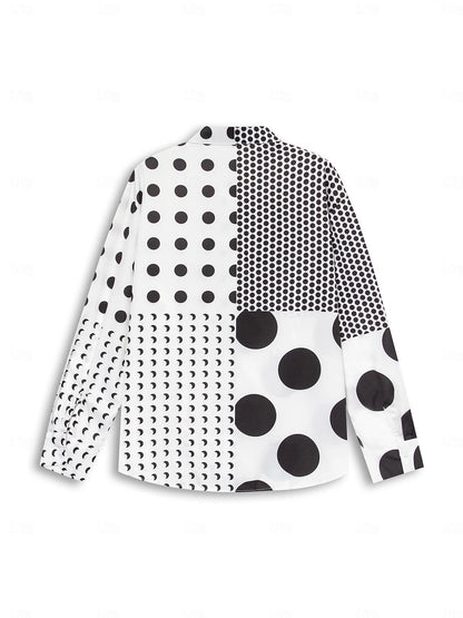 Women's Shirt Blouse Polka Dot Casual Button Print White Long Sleeve Fashion Shirt Collar Spring &  Fall