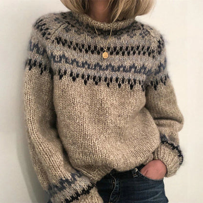 Women's Pullover Sweater Jumper Turtleneck Crochet Knit Acrylic Knitted Fall Winter Outdoor Daily Going out Stylish Casual Soft Long Sleeve Striped Maillard Khaki Gray S M L