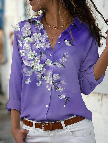 Women's Shirt Blouse Floral Daily Vacation Button Print Pink Long Sleeve Casual Shirt Collar Spring &  Fall