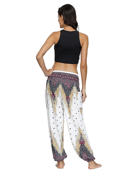 Women's Yoga Pants Side Pockets Harem Smocked Waist Lightweight Quick Dry High Waist Belly Dance Fitness Bloomers Bohemian Hippie Boho Ocean Blue Light Purple Jade Sports Activewear Stretchy Loose Fit - LuckyFash™