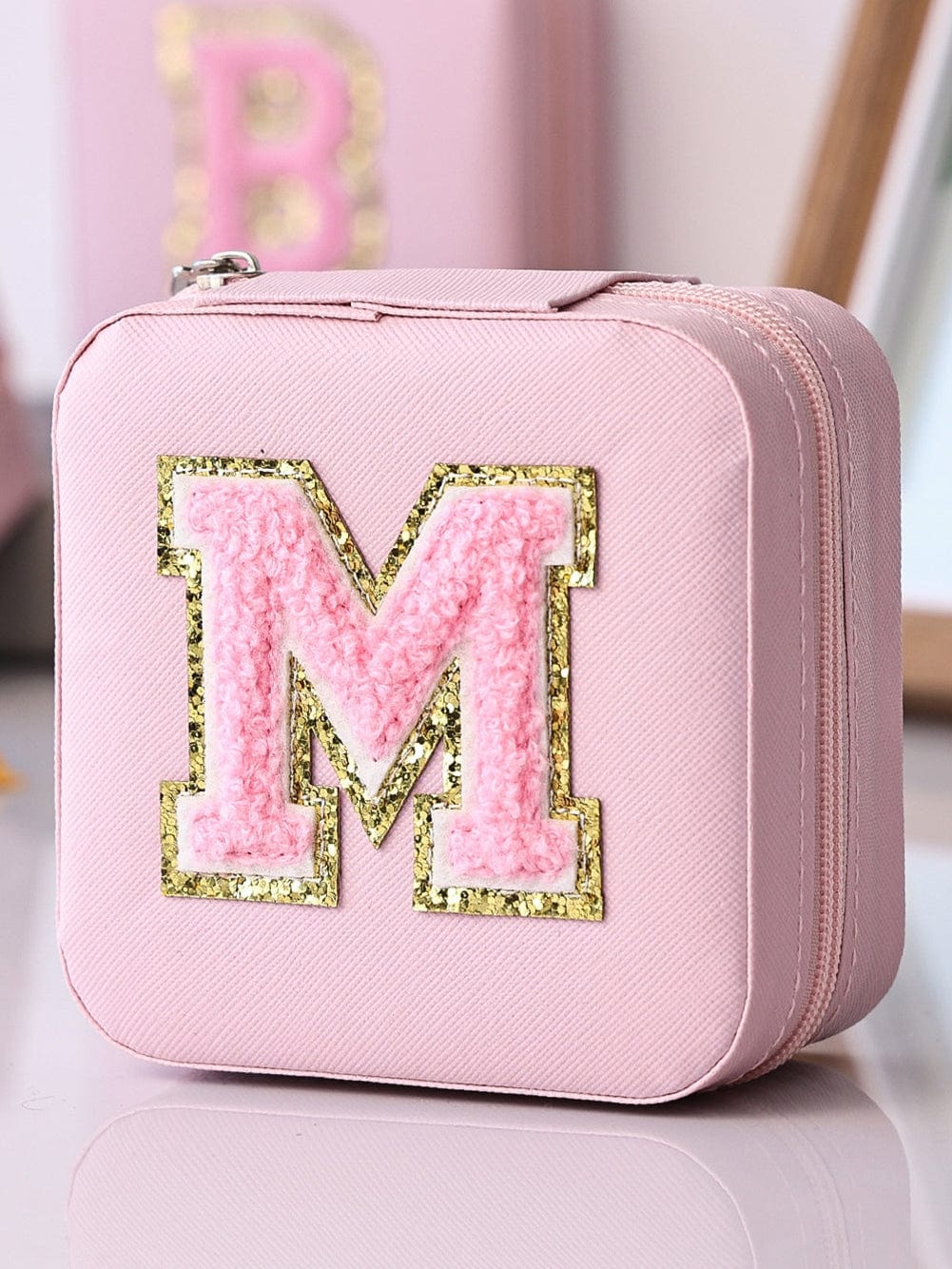 Glittery Pink Monogram Mini Jewelry Organizer