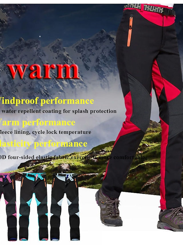 Women's Hiking Pants Trousers Fleece Lined Pants Softshell Pants Winter Outdoor Waterproof Windproof Thermal Warm Elastic Waist Fashion Bottoms Blue Red Skiing Camping Ski / Snowboard - LuckyFash™