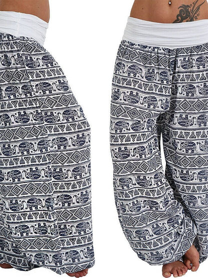Womenâ€˜s Harem Pants Wide Leg Fold Over Waist Palazzo Bohemia Zumba Belly Dance Yoga Bloomers Bottoms Elephant Hippie Boho Navy ArmyGreen White Plus Size Sports Activewear - LuckyFash™