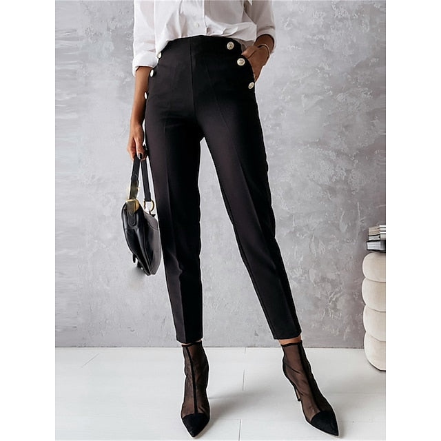 Women‘s Dress Work Pants Skinny Cropped Pants Ankle-Length Micro-elastic High Waist Fashion Streetwear Work Street Black Green S M Fall Winter