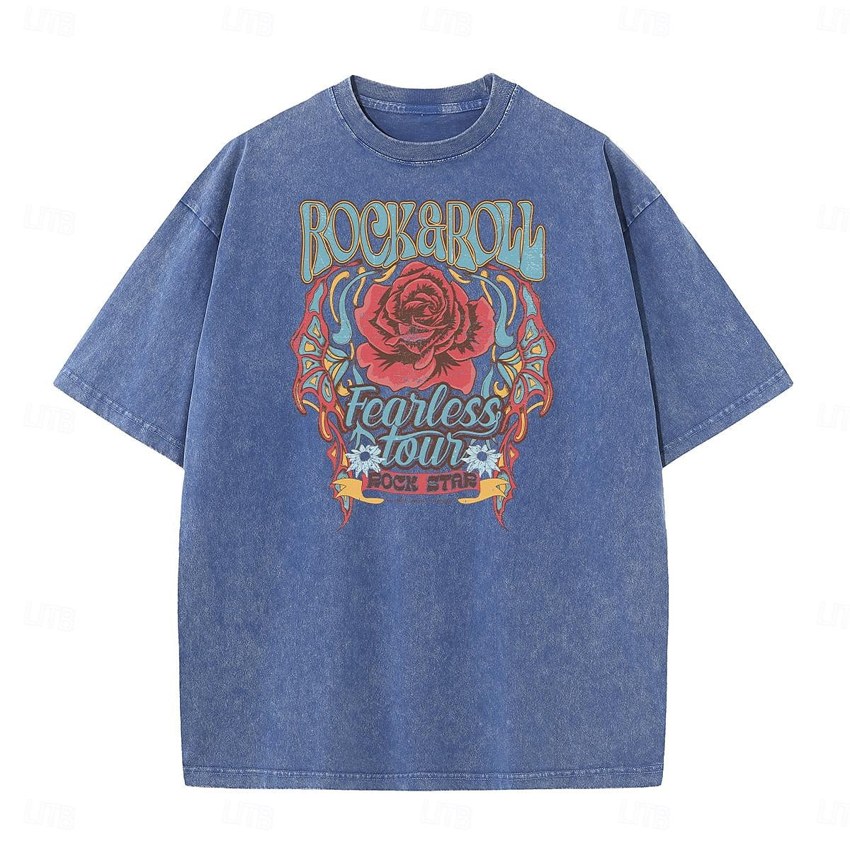 Women's T shirt Tee Acid Wash 100% Cotton Rose Wild Western Rock and Roll Coachella Fearless Daily Summer