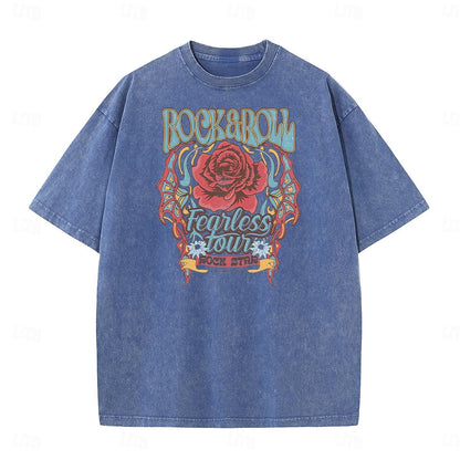 Women's T shirt Tee Acid Wash 100% Cotton Rose Wild Western Rock and Roll Coachella Fearless Daily Summer