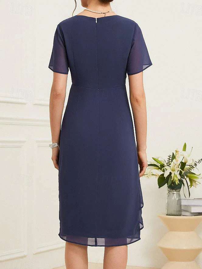 Women's Wrap Dress Layered Dress Elegant Dress Midi Dress Ruched Draped Elegant Sexy Crew Neck Sleeveless Dark Blue Color