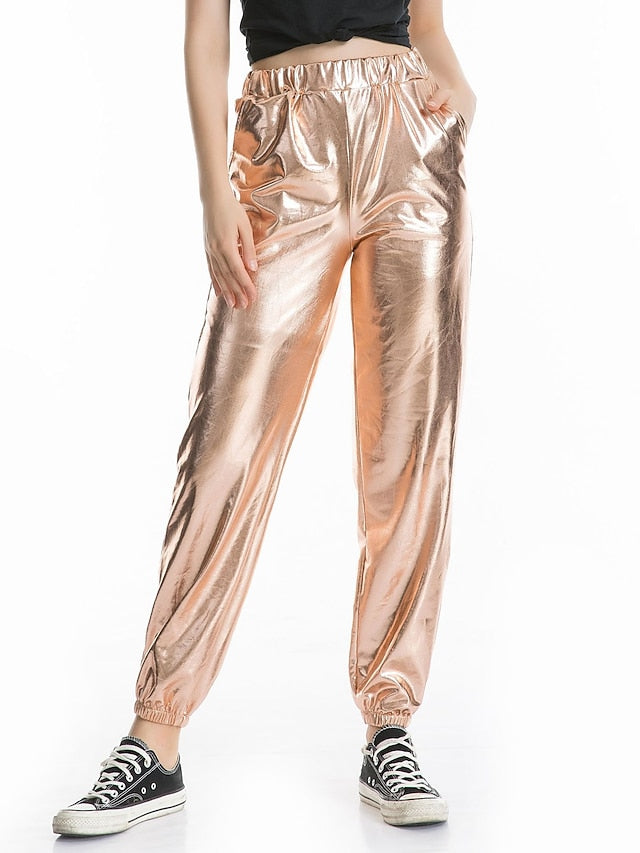 Women's Pants Cargo Pants Loose Pants Hip Hop Dance Costumes Spicy Girls Laser Holographic Shiny 1980s Silver Black Golden Pink Brown - LuckyFash™
