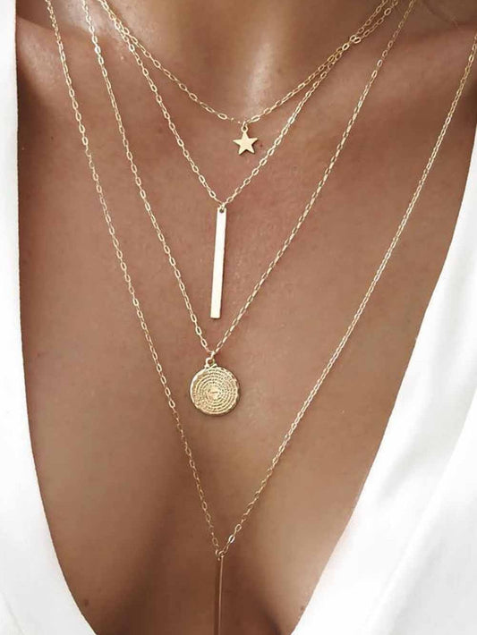 Gold Boho Multi-layered Star Pendant Necklace