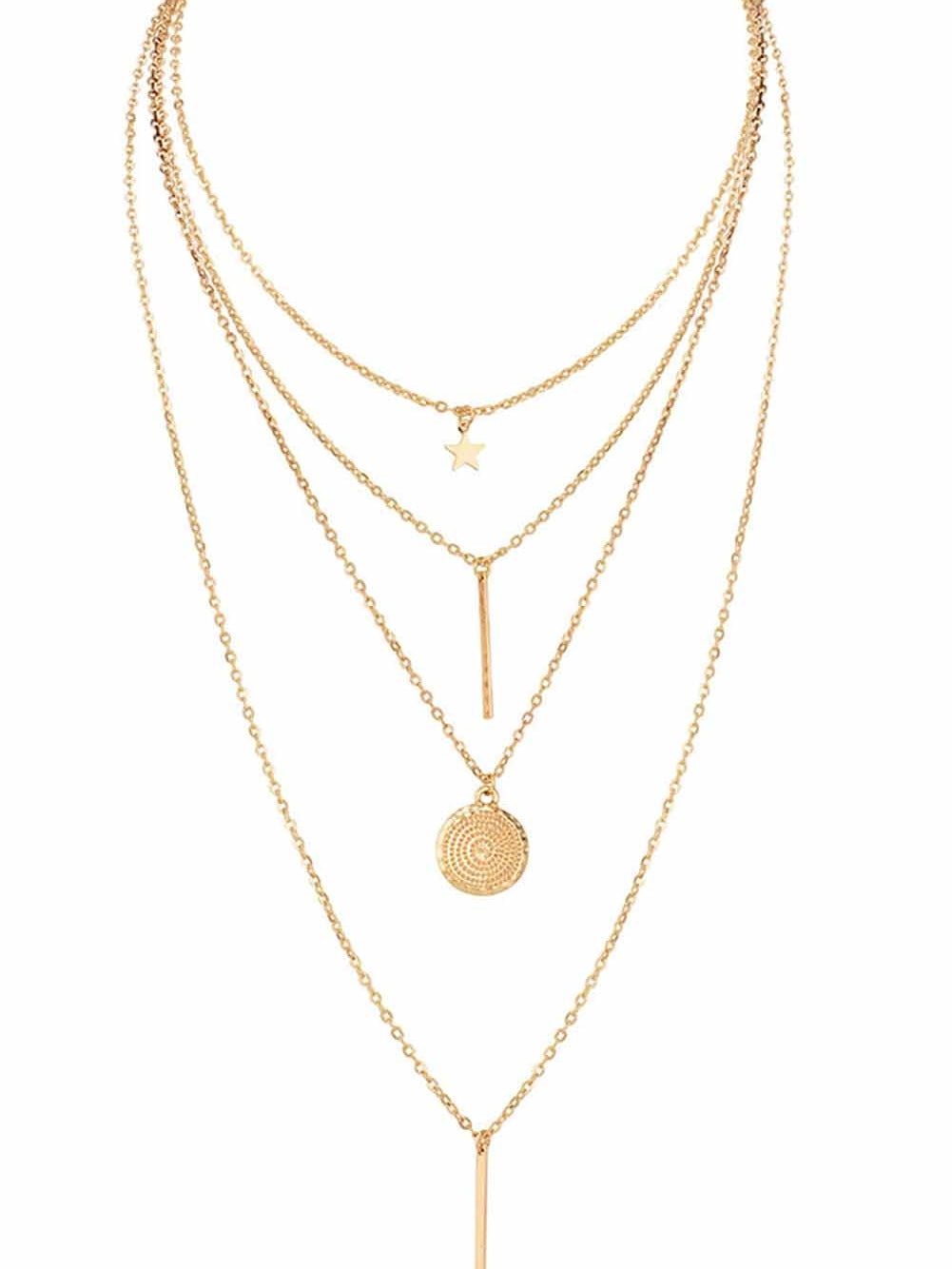 Gold Boho Multi-layered Star Pendant Necklace