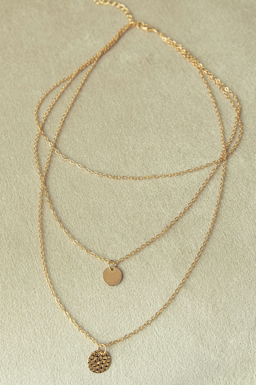 Gold Layered Circular Copper Pendant Necklace with Multi Chains