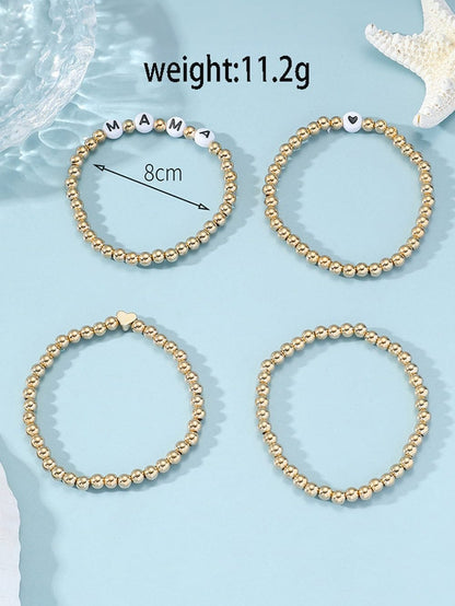 Gold MAMA Heart Bead 4Pcs Bracelets Set