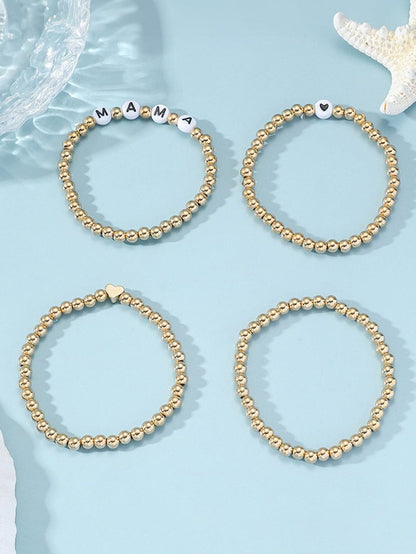 Gold MAMA Heart Bead 4Pcs Bracelets Set