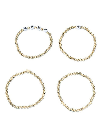 Gold MAMA Heart Bead 4Pcs Bracelets Set