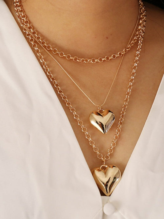 Gold Multilayer Heart Shape Pendant Valentine Necklace