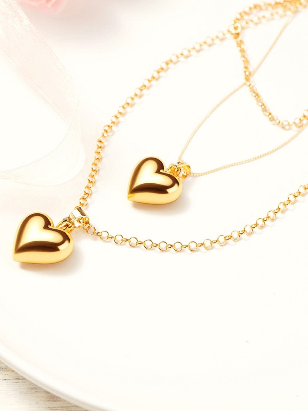 Gold Multilayer Heart Shape Pendant Valentine Necklace