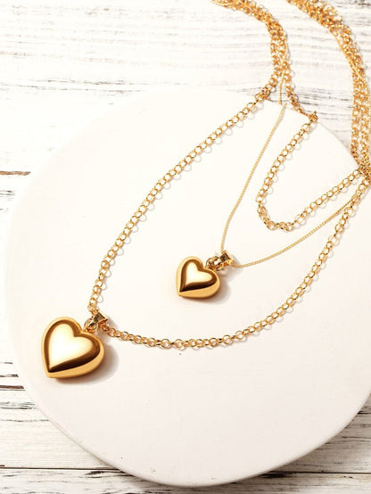 Gold Multilayer Heart Shape Pendant Valentine Necklace