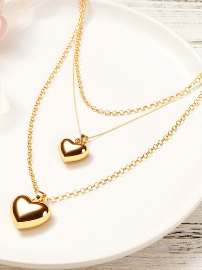 Gold Multilayer Heart Shape Pendant Valentine Necklace