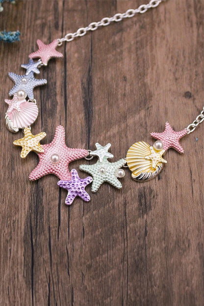 Gold Starfish Seashell Pearl Adjustable Chain Necklace