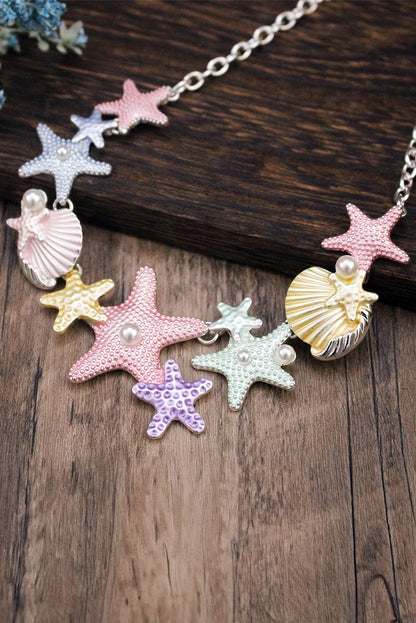 Gold Starfish Seashell Pearl Adjustable Chain Necklace