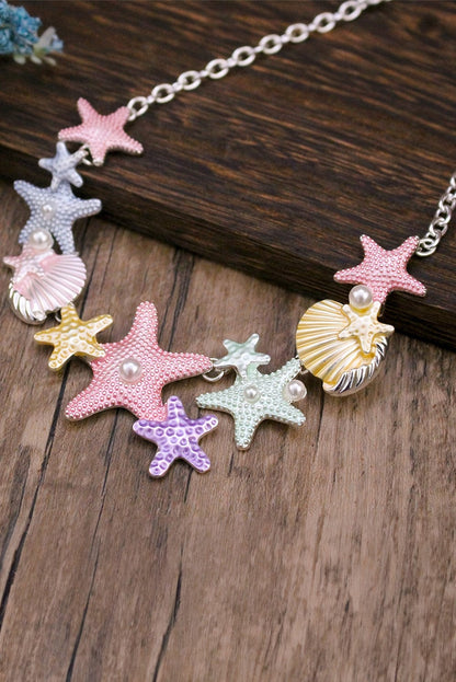 Gold Starfish Seashell Pearl Adjustable Chain Necklace