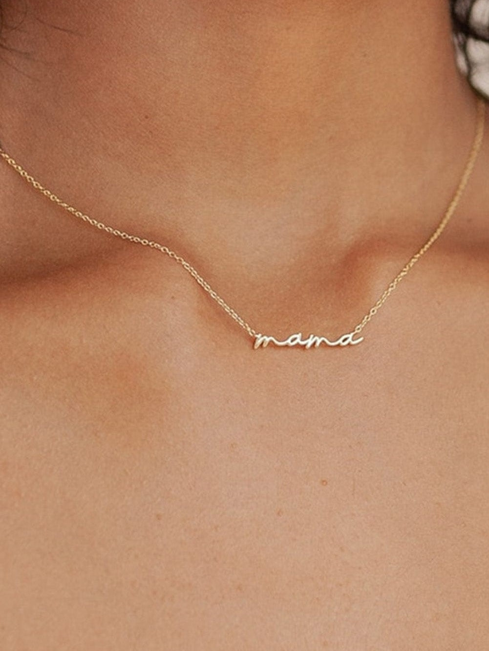 Gold Tiny Mama Script Necklace