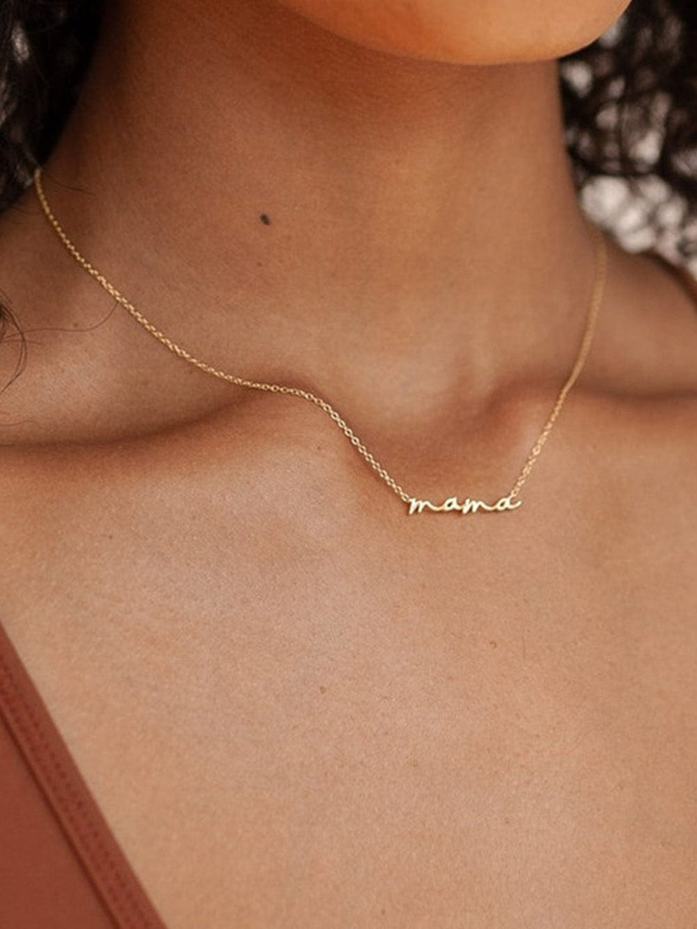 Gold Tiny Mama Script Necklace