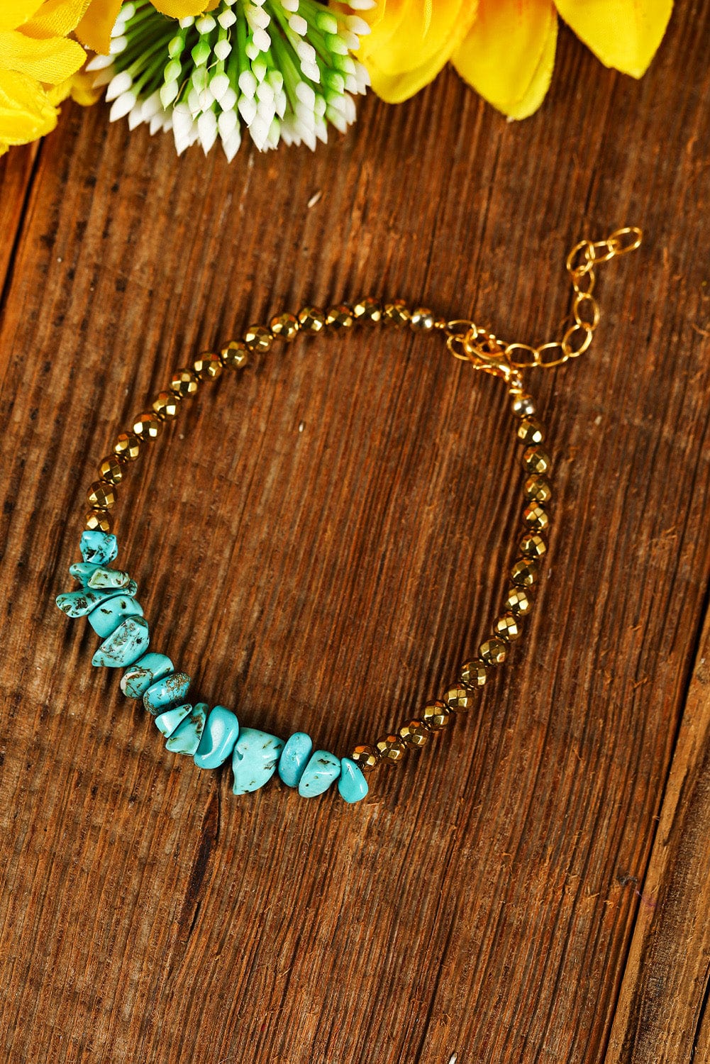 Gold Turquoise Adjustable Beaded Bracelet for a Stylish Touch