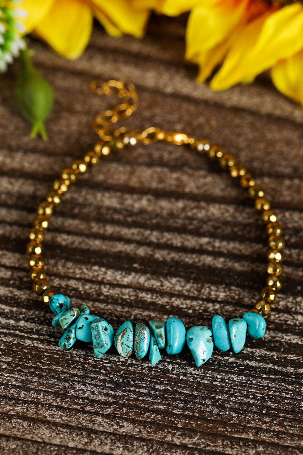 Gold Turquoise Adjustable Beaded Bracelet for a Stylish Touch