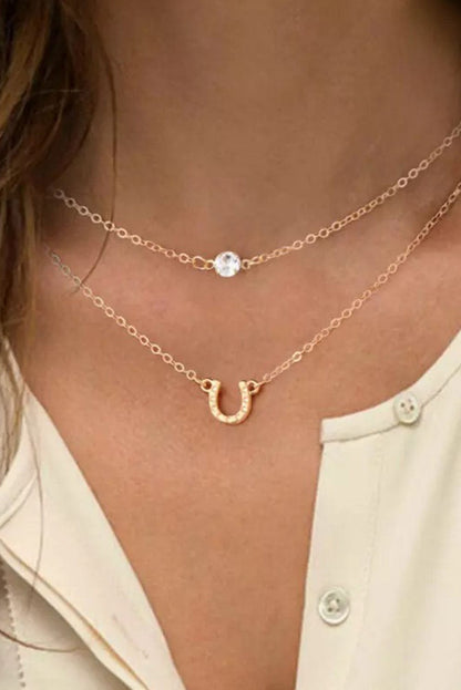 Golden Double-Layer Horseshoe and Diamond Necklace