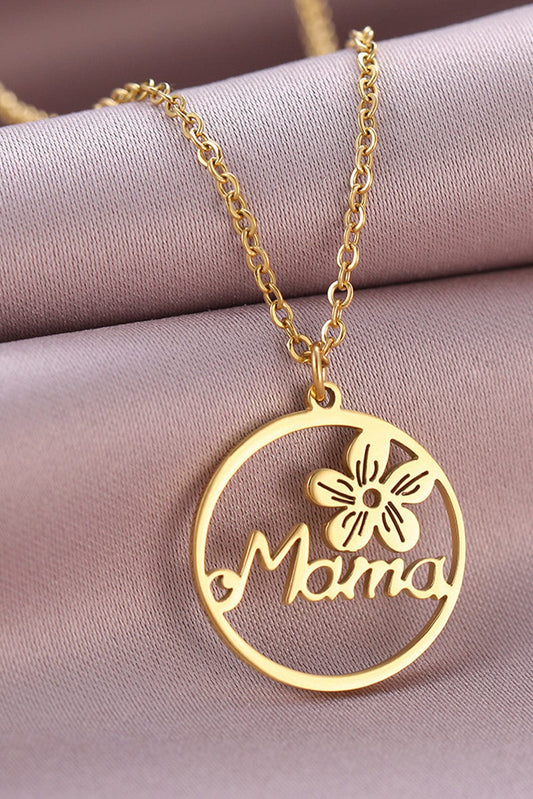 Golden Floral Mama Letter Necklace - Luxury Gold Tone Alloy Jewelry