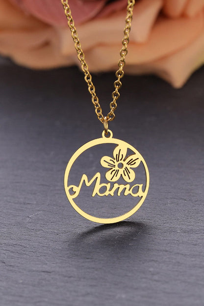 Golden Floral Mama Letter Necklace - Luxury Gold Tone Alloy Jewelry