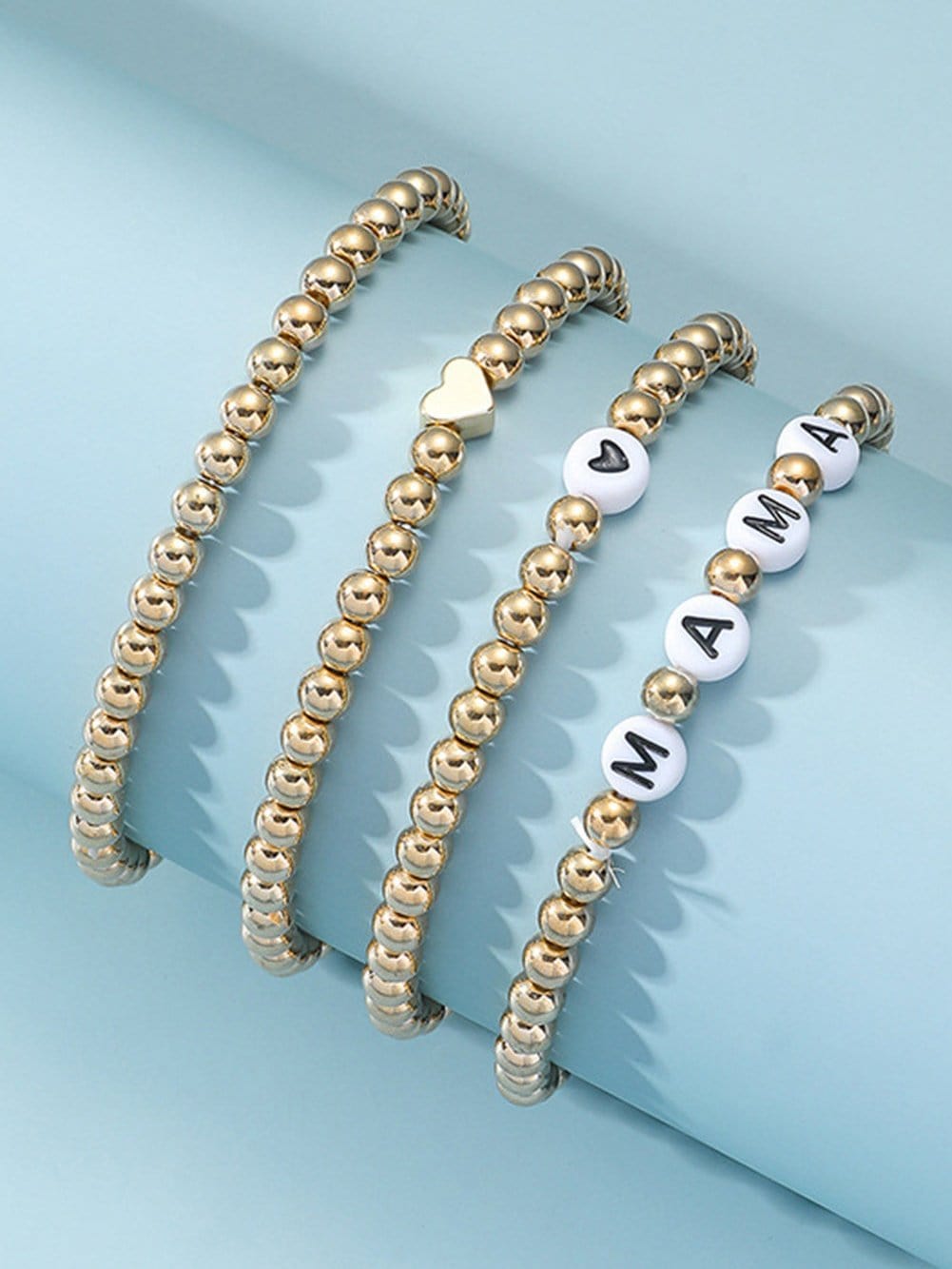 Golden Heart Mama Letter Bead Bracelet Set - Pack of 4