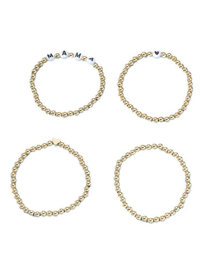 Golden Heart Mama Letter Bead Bracelet Set - Pack of 4