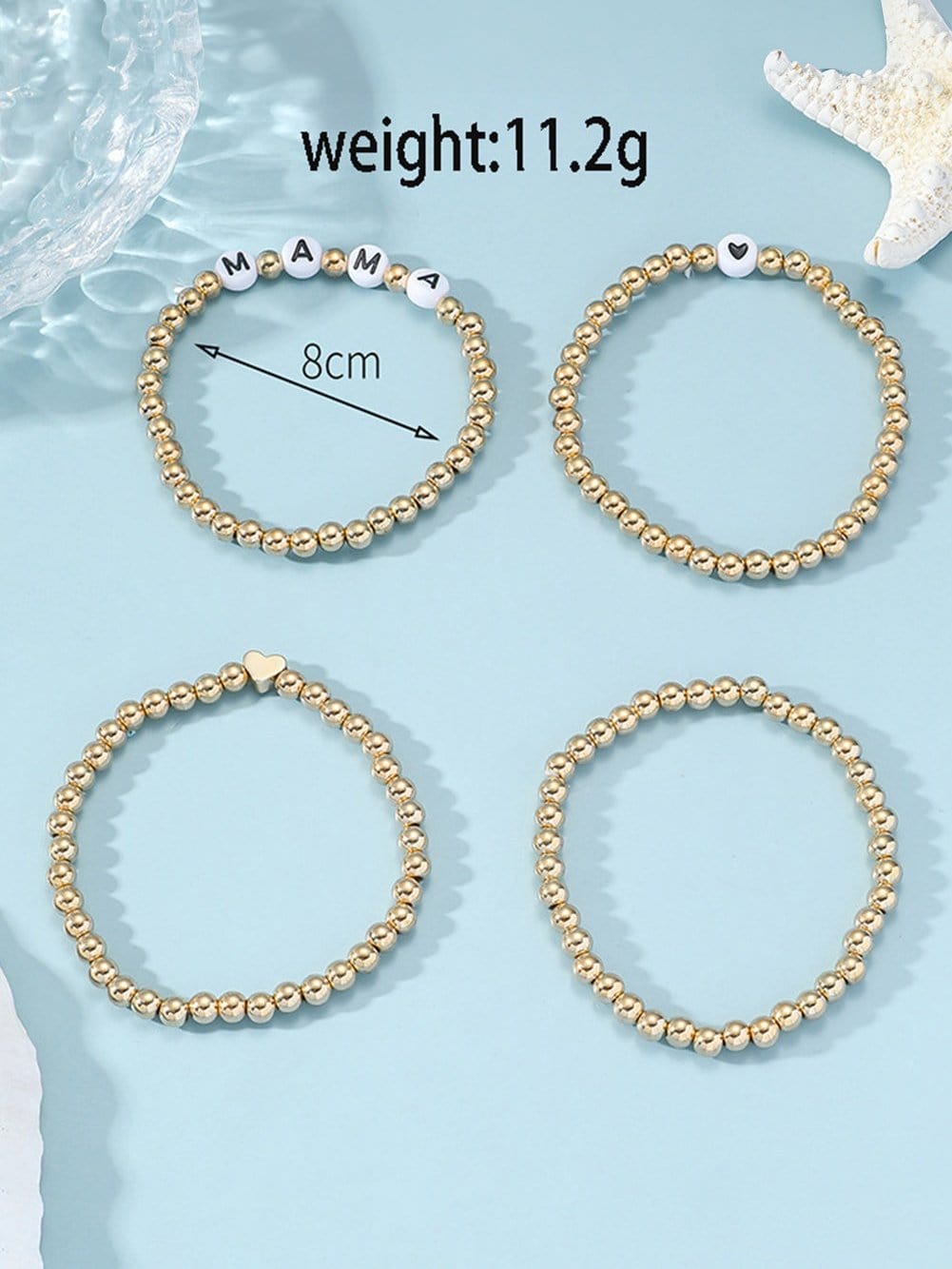 Golden Heart Mama Letter Bead Bracelet Set - Pack of 4