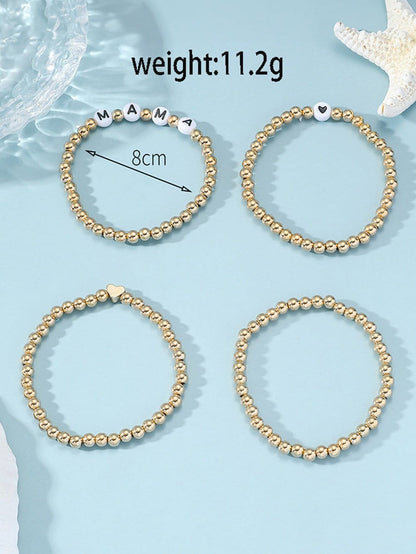 Golden Heart Mama Letter Bead Bracelet Set - Pack of 4