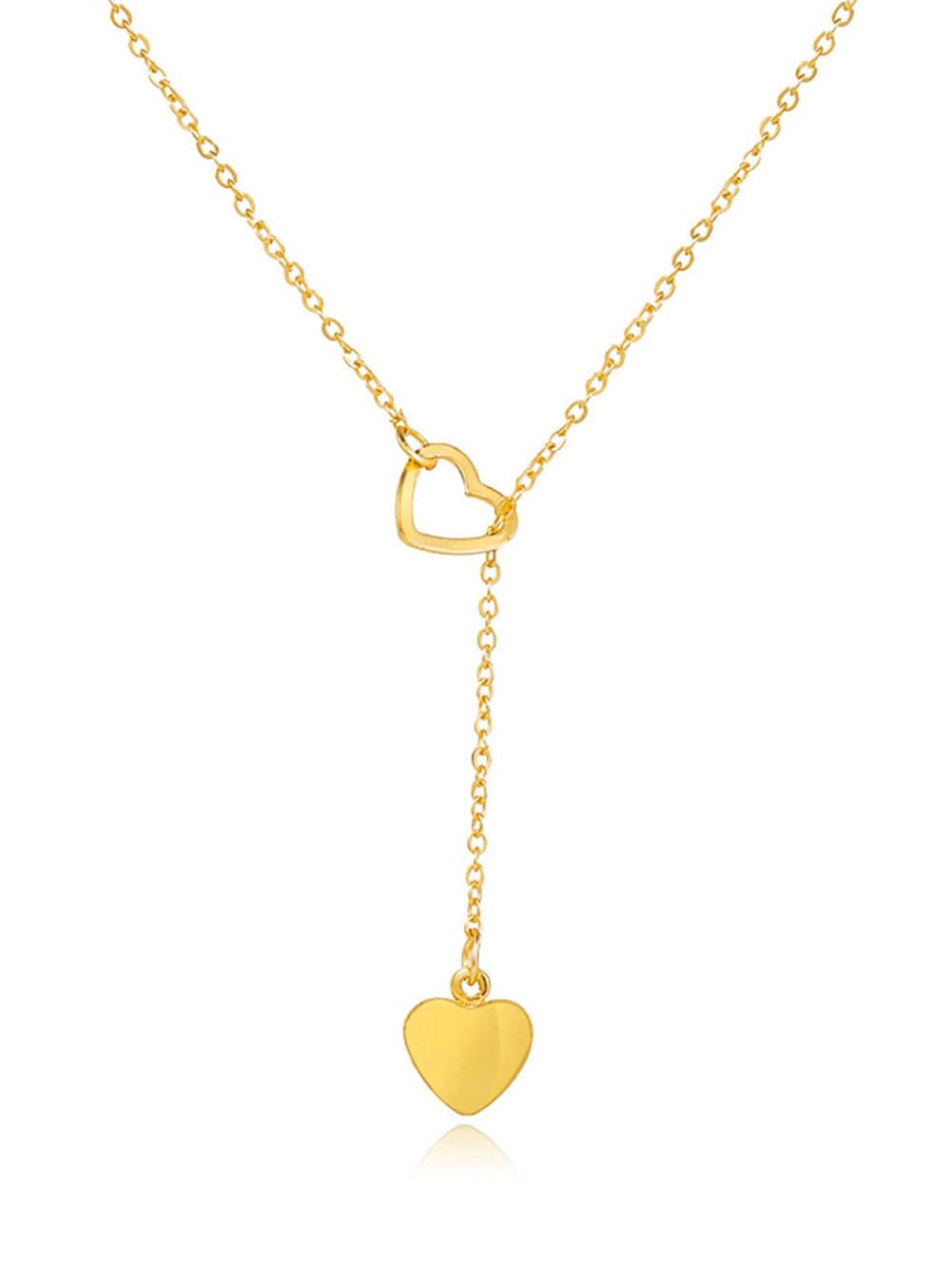 Golden Heart Shaped Lariat Necklace with Patchwork Details