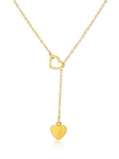 Golden Heart Shaped Lariat Necklace with Patchwork Details