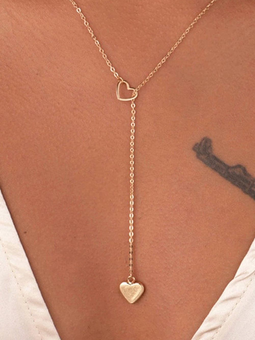 Golden Heart Shaped Lariat Necklace with Patchwork Details