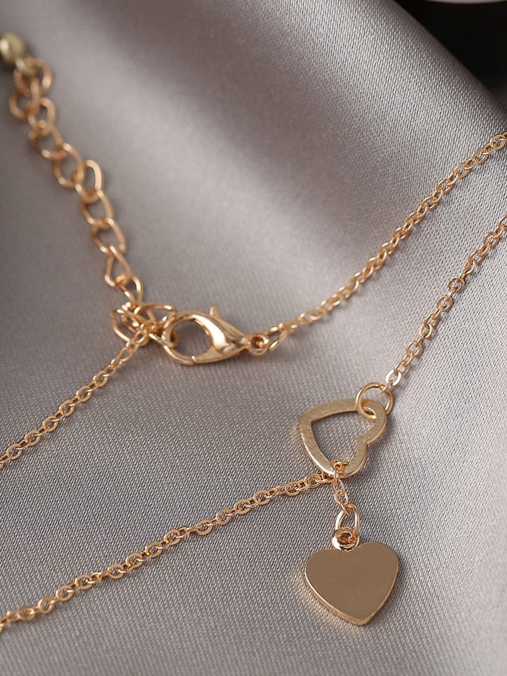 Golden Heart Shaped Lariat Necklace with Patchwork Details