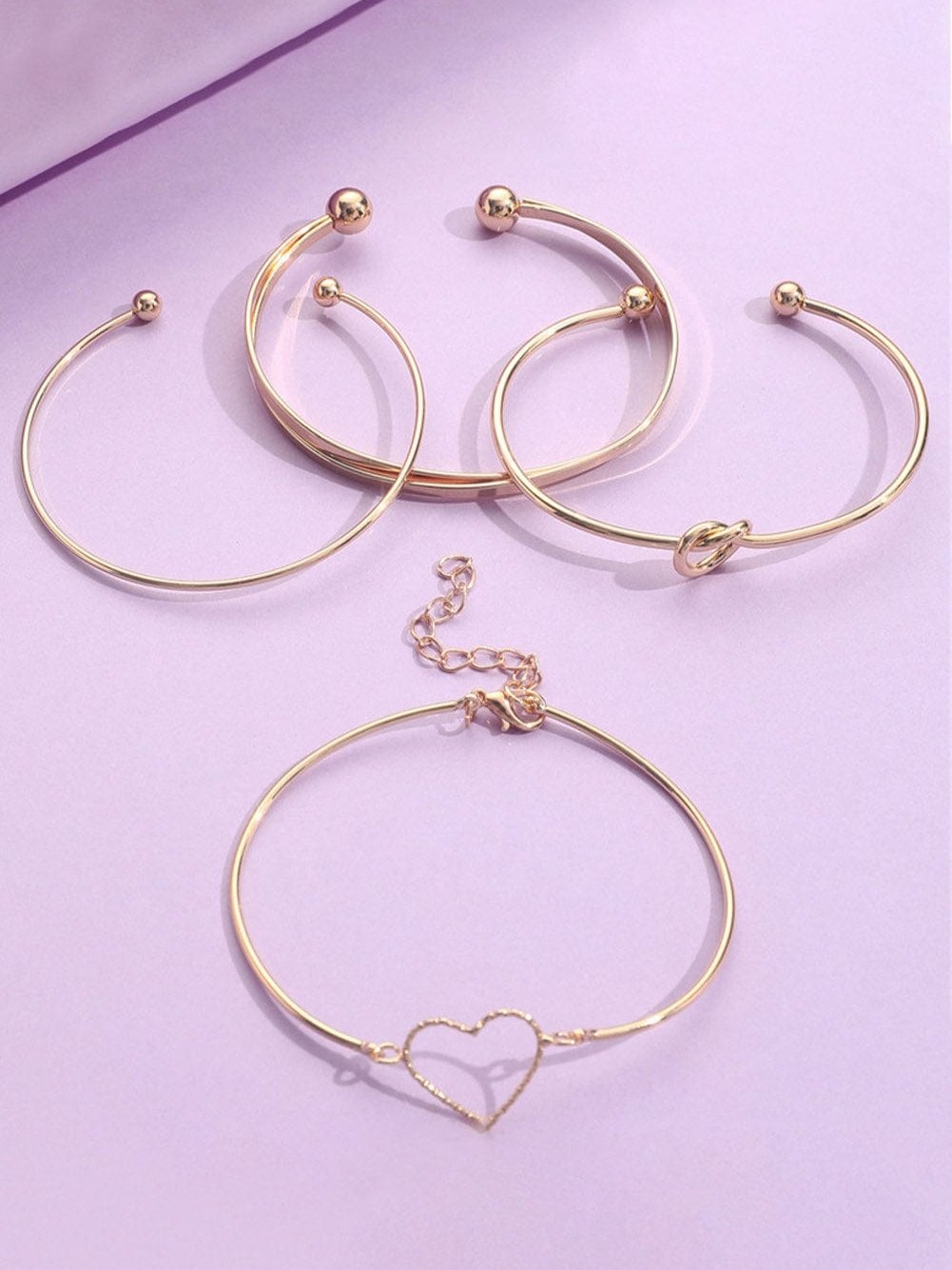 Golden Hearts Adjustable Bracelet Set - Romantic 4-Piece Jewelry Collection