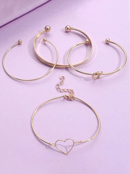 Golden Hearts Adjustable Bracelet Set - Romantic 4-Piece Jewelry Collection