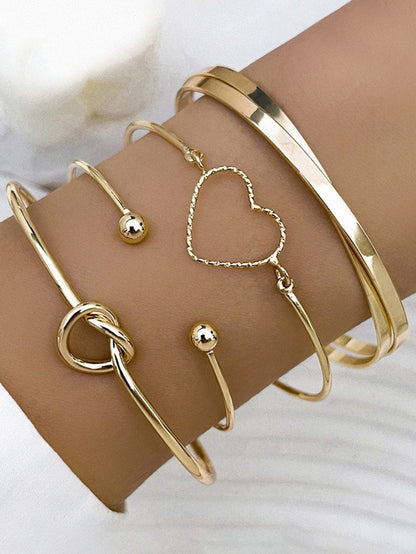 Golden Hearts Adjustable Bracelet Set - Romantic 4-Piece Jewelry Collection