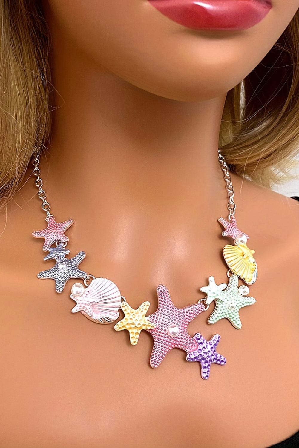 Golden Starfish Shell Pearl Necklace with Adjustable Chain