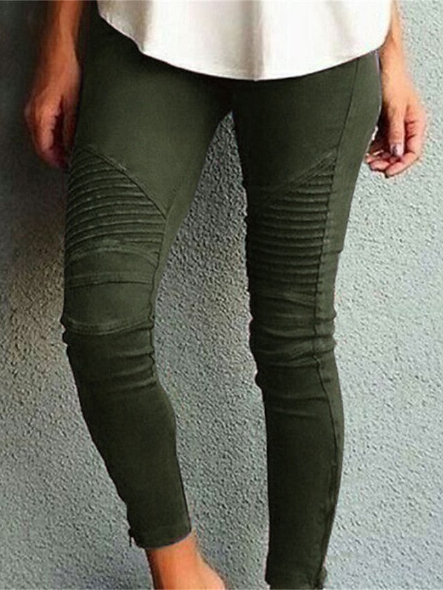 Women's Skinny Cotton Solid Color claret ArmyGreen Fashion High Waist Full Length Outdoor Street Fall Winter