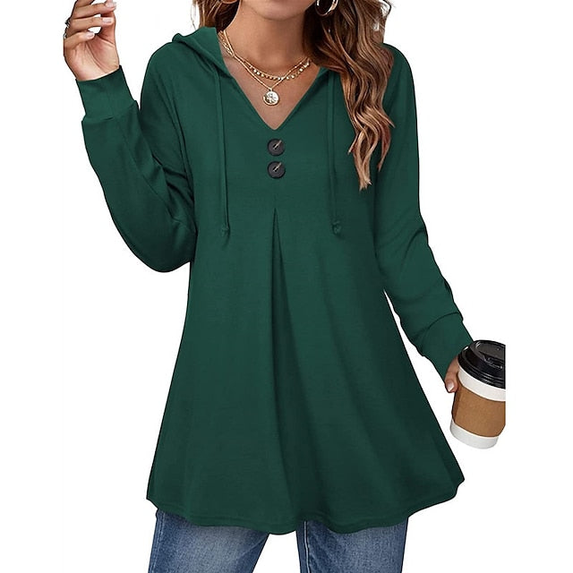 Blouse Hoodie Women's Black Wine Green Solid / Plain Color Patchwork Sports & Outdoor Street Classic Hooded Regular Fit S