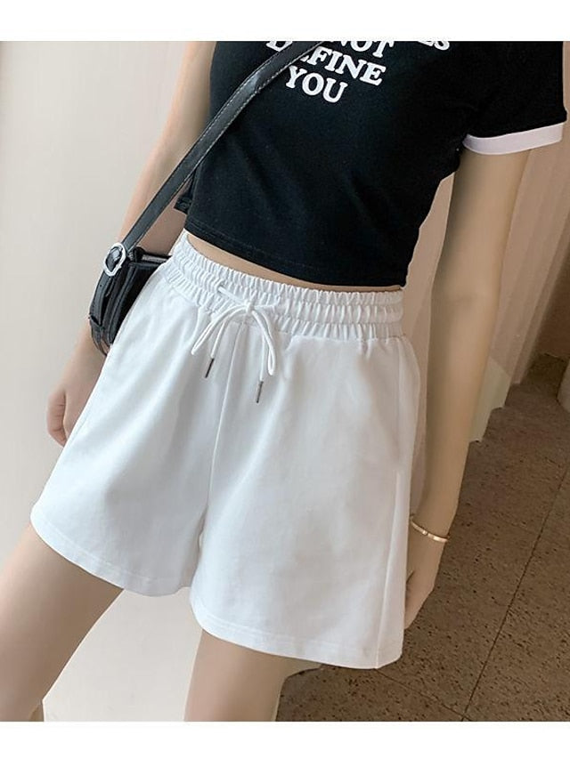 Women's Wide Leg Polyester Plain Black White Fashion Short Casual Weekend