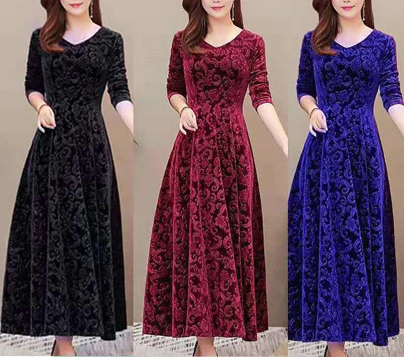 Women's Velvet Dress Homecoming Dress Empire Waist Dresses Long Dress Maxi Dress Black Wine Blue Long Sleeve Pure Color Ruched Spring Fall Winter V Neck Stylish Winter Dress Evening Party Wedding